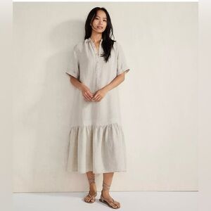 HAVEN Well Within Linen Button-Front Tiered Midi Shirt Dress Medium Minimalist